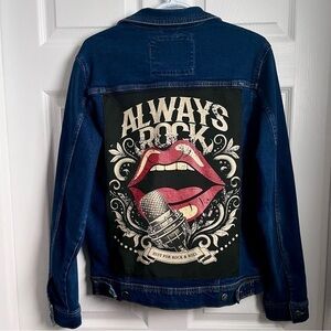 Zara Denim Jacket Coat Jeans Rock & Roll Patch Unisex Women Medium Unique Music